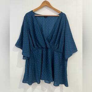 Torrid Polka Dot Blouse 3X Faux Wrap Flowy